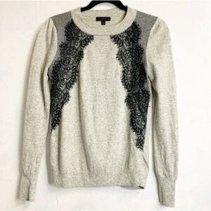 J. Crew Gray Black Colorblock Lace Panel Wool Women's Sweater Size Med #B6510